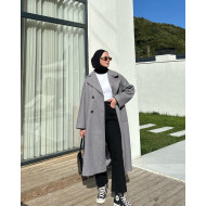 كوت بدون حزام رمادي فاتح