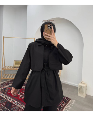 سوت خريفي مع قصة على الصدر - اسود