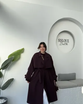 ترانشكوت اوفر سايز طويل - خمري