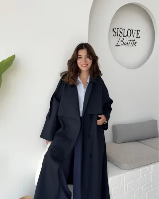 ترانشكوت اوفرسايز طويل - كحلي