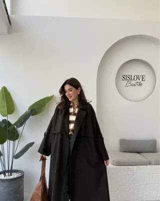 ترانشكوت اوفرسايز طويل - بني