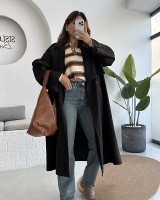 ترانشكوت اوفرسايز طويل - بني