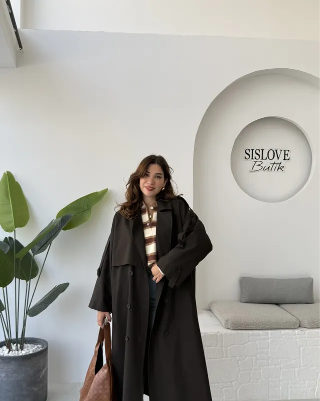 ترانشكوت اوفرسايز طويل - بني