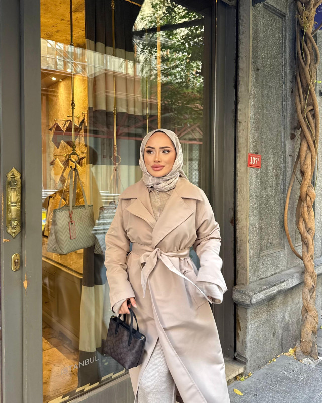 ترانش سادة مفتوح مع حزام - بيج غامق 5995 ترانش سادة مفتوح مع حزام - بيج غامق 5995