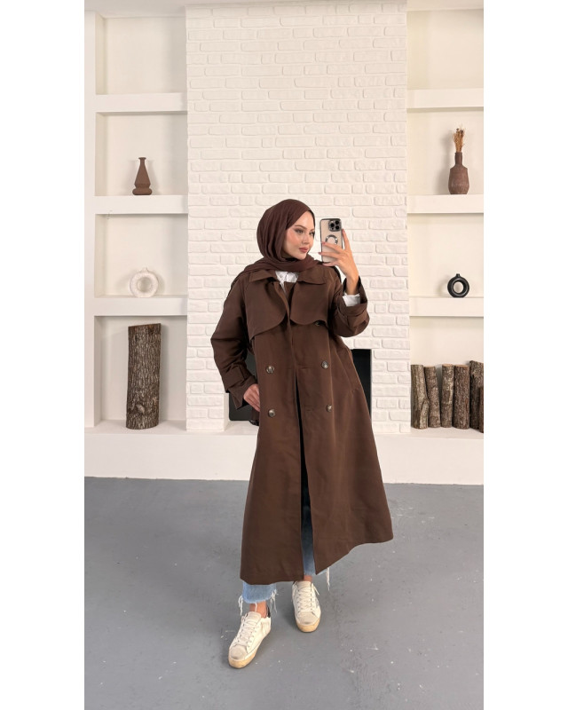 ترانشكوت مع قصة على الصدر - بني 5983 ترانشكوت مع قصة على الصدر - بني 5983