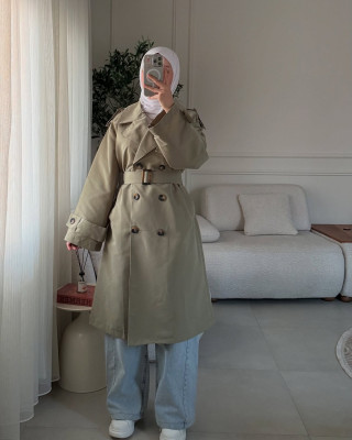 ترانشكوت مع ازرار وحزام - زيتي 5991