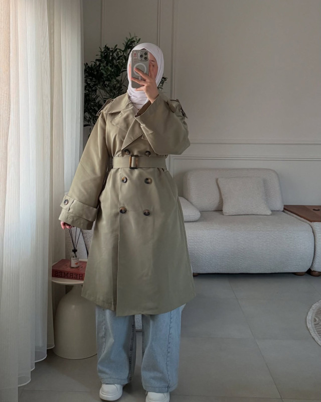 ترانشكوت مع ازرار وحزام - زيتي 5991