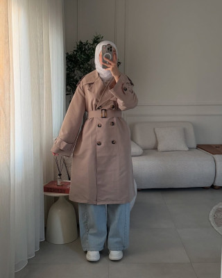 ترانشكوت مع ازرار وحزام - بيج غامق 5991