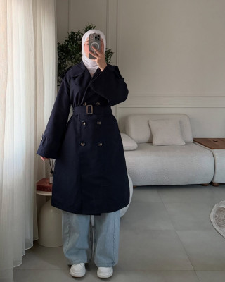 ترانشكوت مع ازرار وحزام - كحلي 5991