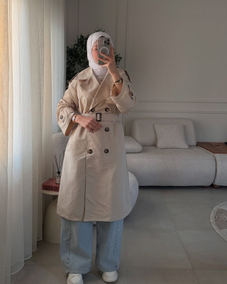 ترانشكوت مع ازرار وحزام - بيج فاتح 5991